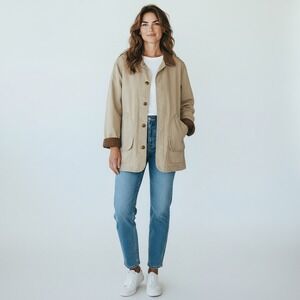 Lands' End Tan Utility Jacket with Brown Cord Collar